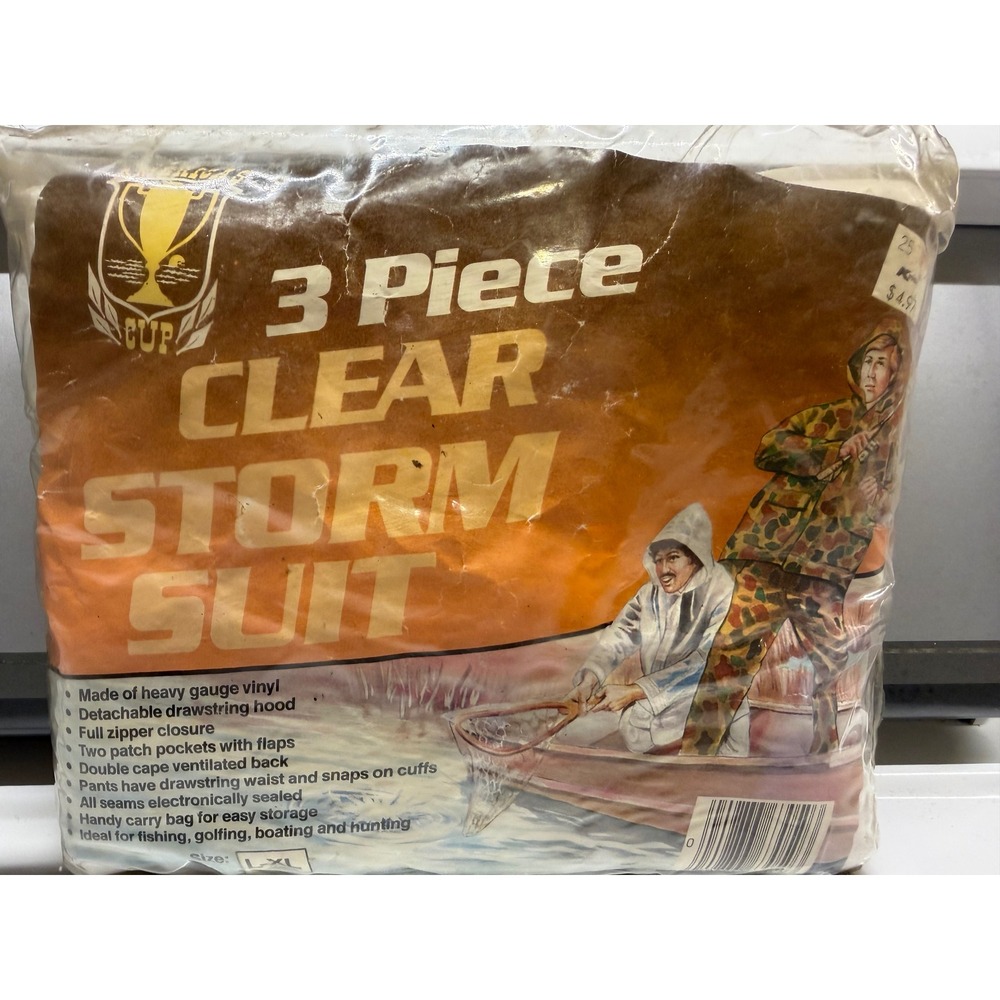 Vintage Gold‎ Cup 3 Piece Clear Storm Suit Vinyl Rain Gear Kmart L-XL New